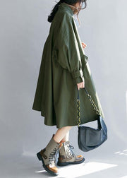 Unique army green Plus Size Long coats Tutorials lapel pockets fall women coats - bagstylebliss