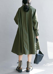 Unique army green Plus Size Long coats Tutorials lapel pockets fall women coats - bagstylebliss