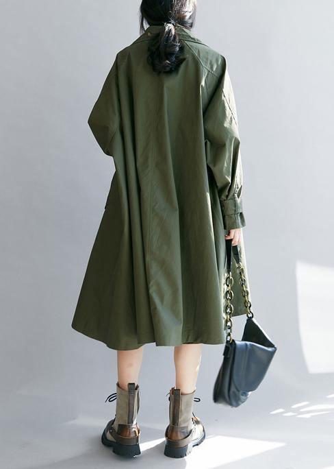 Unique army green Plus Size Long coats Tutorials lapel pockets fall women coats - bagstylebliss