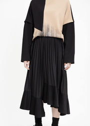 Unique asymmetric cotton patchwork tunic dress Sewing black Cinched Art Dress - bagstylebliss