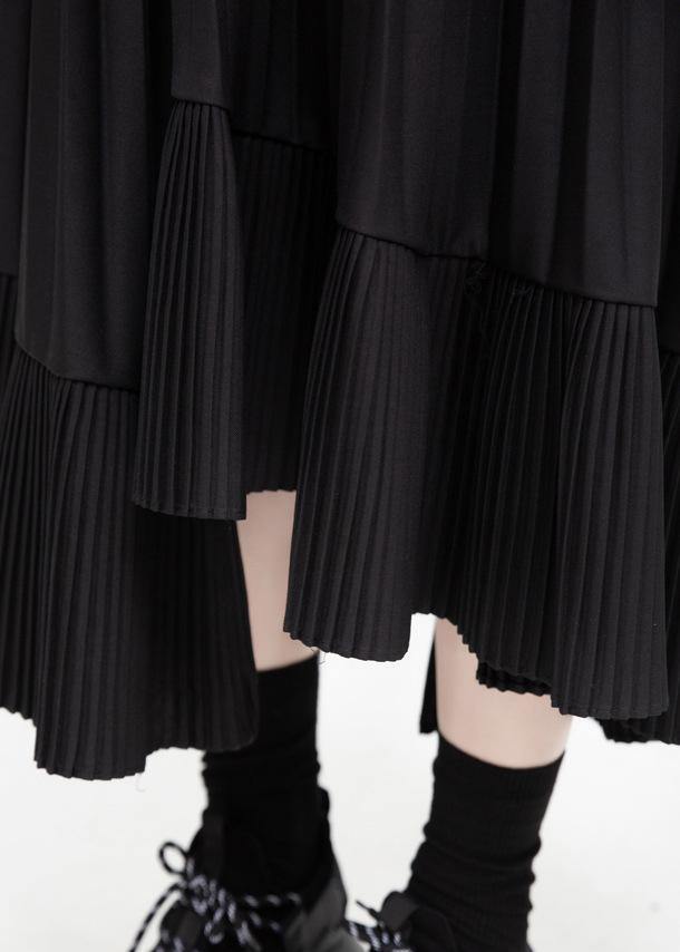 Unique asymmetric cotton patchwork tunic dress Sewing black Cinched Art Dress - bagstylebliss