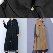 Unique black Plus Size trench coat Outfits patchwork pleated coat - bagstylebliss