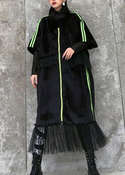 Unique black clothes Women o neck patchwork tulle Maxi Dress - bagstylebliss