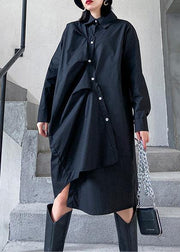 Unique black cotton Tunics asymmetric cotton robes spring Dress - bagstylebliss