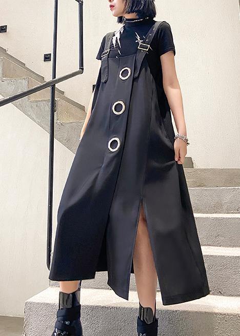 Unique black cotton dresses asymmetric loose summer Dress - bagstylebliss