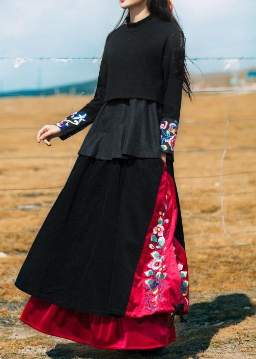 Unique black cotton quilting Skirts drawstring patchwork Skirts - bagstylebliss