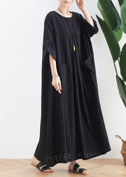 Unique black cotton quilting dresses o neck Batwing Sleeve A Line summer Dress - bagstylebliss