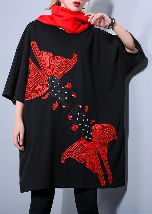 Unique black printing Cotton Wardrobes plus size Fabrics o neck European short Summer Dresses - bagstylebliss