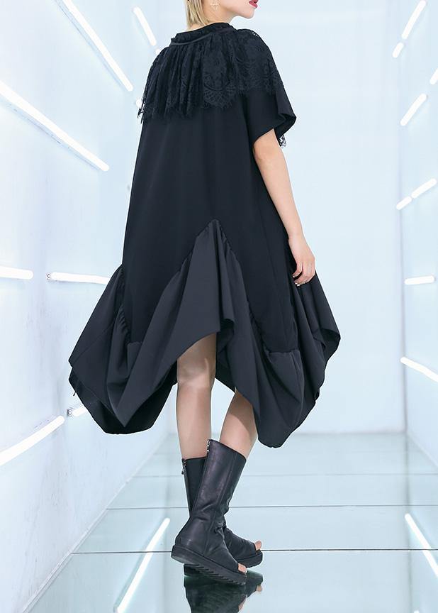 Unique black patchwork Cotton Tunics half sleeve cotton summer Dresses - bagstylebliss