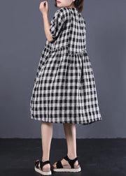 Unique black plaid cotton Tunics ruffles patchwork summer Dresses - bagstylebliss