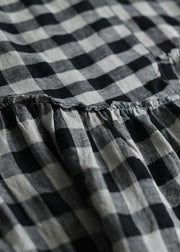 Unique black plaid cotton Tunics ruffles patchwork summer Dresses - bagstylebliss