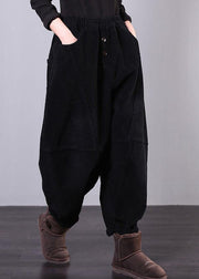 Unique black trousers oversized fall Corduroy pockets Cotton women trousers - bagstylebliss