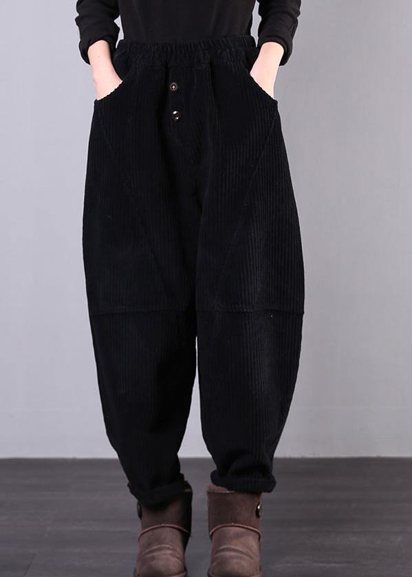 Unique black trousers oversized fall Corduroy pockets Cotton women trousers - bagstylebliss
