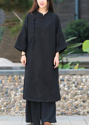 Unique black tunic pattern stand collar half sleeve Art Dress - bagstylebliss