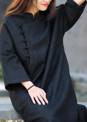 Unique black tunic pattern stand collar half sleeve Art Dress - bagstylebliss