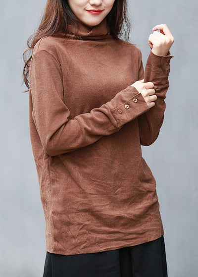 Unique brown clothes For Women high neck long sleeve short tops - bagstylebliss