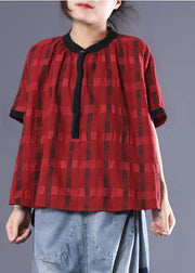 Unique cotton box top Plus Size Irregular Plaid Loose Short Sleeve Blouse - bagstylebliss