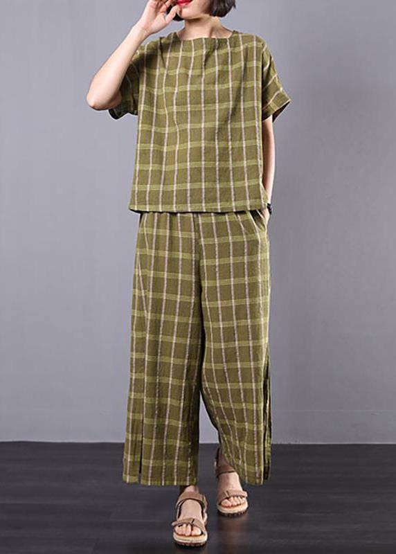 Unique cotton clothes For Women 2019 yellow Plaid Design Split Casual Two Piece Suit - bagstylebliss