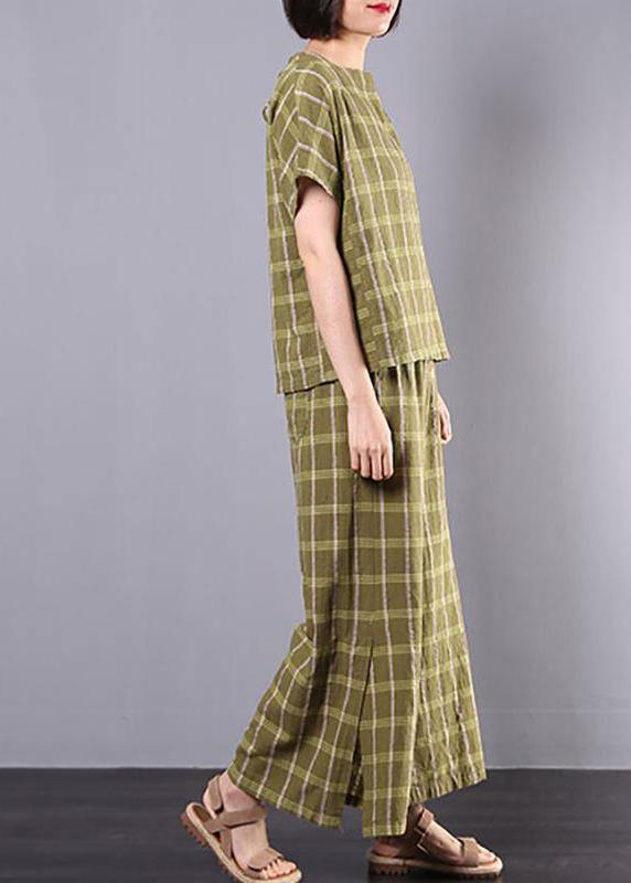 Unique cotton clothes For Women 2019 yellow Plaid Design Split Casual Two Piece Suit - bagstylebliss