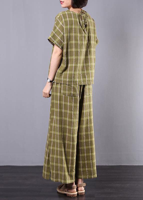 Unique cotton clothes For Women 2019 yellow Plaid Design Split Casual Two Piece Suit - bagstylebliss