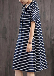 Unique cotton clothes Women Casual Classic Wild Striped Hooded Loose Dress - bagstylebliss