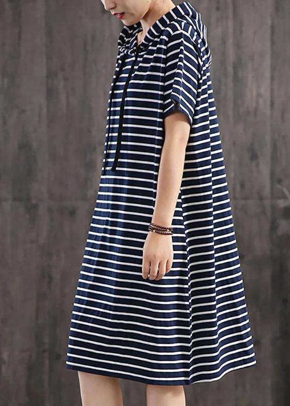 Unique cotton clothes Women Casual Classic Wild Striped Hooded Loose Dress - bagstylebliss