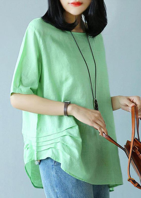 Unique cotton green clothes For Women Women Summer Cotton Solid Literary Half Sleeve T-shirt - bagstylebliss