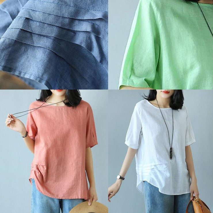 Unique cotton green clothes For Women Women Summer Cotton Solid Literary Half Sleeve T-shirt - bagstylebliss