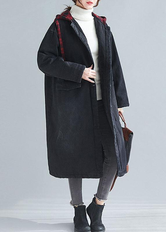 Unique denim black fine casual coats women Inspiration hooded patchwork spring outwears - bagstylebliss