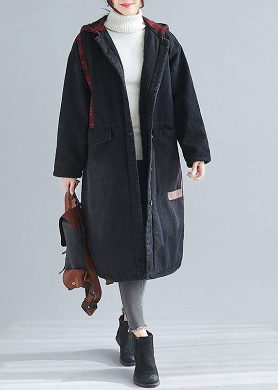 Unique denim black fine casual coats women Inspiration hooded patchwork spring outwears - bagstylebliss