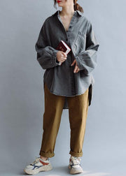 Unique denim gray cotton Blouse low high design daily fall blouses - bagstylebliss