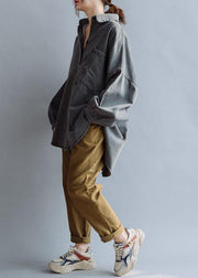 Unique denim gray cotton Blouse low high design daily fall blouses - bagstylebliss
