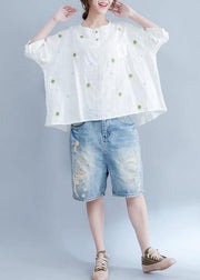 Unique embroidery cotton tunic top white Art tops summer - bagstylebliss