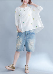 Unique embroidery cotton tunic top white Art tops summer - bagstylebliss