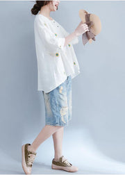 Unique embroidery cotton tunic top white Art tops summer - bagstylebliss