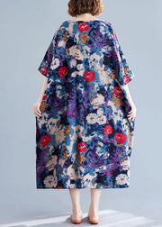 Unique floral cotton dresses o neck baggy Maxi Dresses - bagstylebliss
