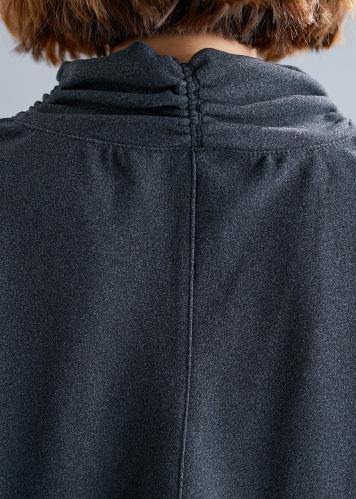 Unique gray black cotton top silhouette asymmetric Dresses fall shirts - bagstylebliss