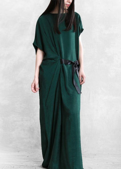 Unique green dress o neck asymmetric Robe summer Dress - bagstylebliss
