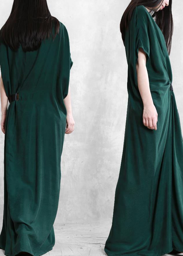 Unique green dress o neck asymmetric Robe summer Dress - bagstylebliss