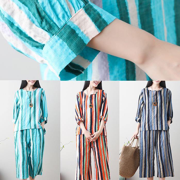 Unique green linen clothes For Women Tunic Tops striped summer top - bagstylebliss