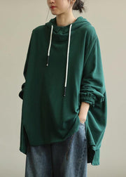 Unique green tunic pattern hooded drawstring Plus Size Clothing blouses - bagstylebliss