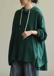 Unique green tunic pattern hooded drawstring Plus Size Clothing blouses - bagstylebliss