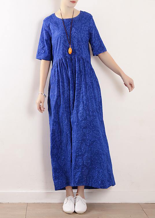 Unique half sleeve linen clothes For Women Sewing summer Dresses blue - bagstylebliss