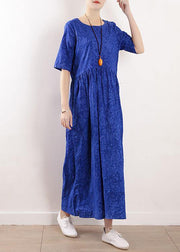 Unique half sleeve linen clothes For Women Sewing summer Dresses blue - bagstylebliss