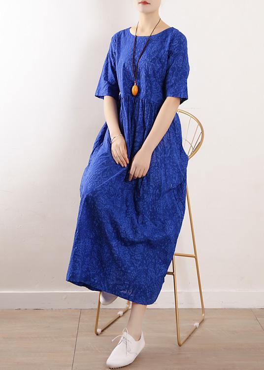 Unique half sleeve linen clothes For Women Sewing summer Dresses blue - bagstylebliss