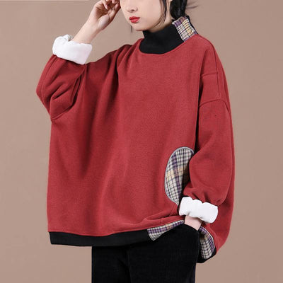 Unique high neck spring clothes Photography red patchwork plaid top - bagstylebliss