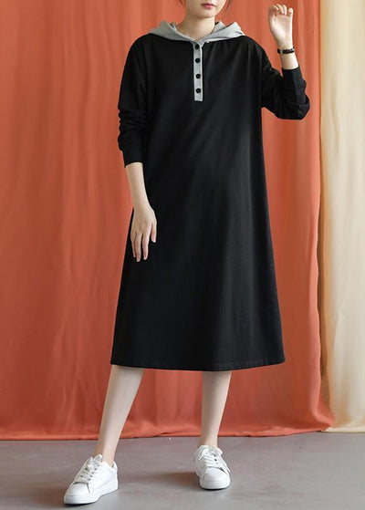 Unique hooded cotton Wardrobes Shape black Plus Size Dress fall - bagstylebliss