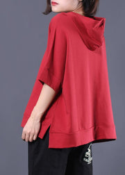 Unique hooded cotton tunic pattern red side open shirts summer - bagstylebliss