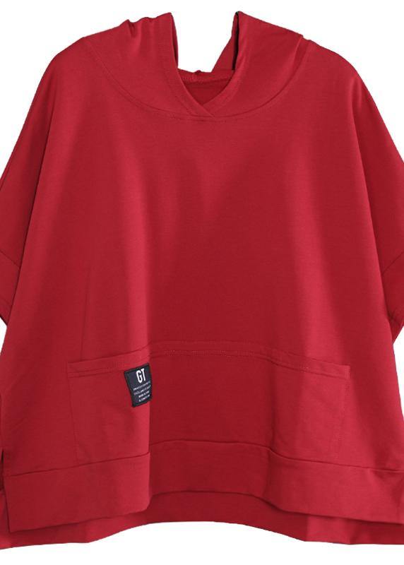 Unique hooded cotton tunic pattern red side open shirts summer - bagstylebliss