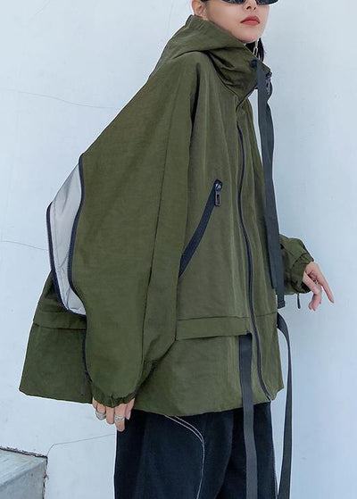 Unique hooded pockets Fashion fall coat army green baggy coat - bagstylebliss